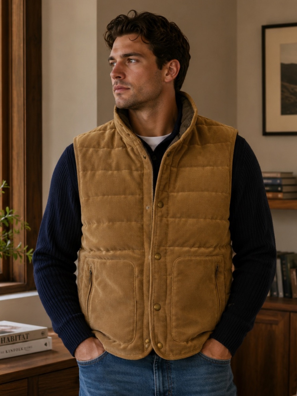 Vineyard Vines Quilted Corduroy Vest in tan, XS